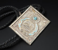 Large Native American Sterling Silver Turquoise Kachina Overlay Bolo Tie M1791