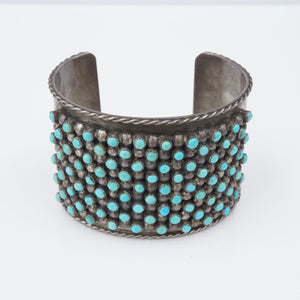Zuni Petit Point Bracelet Turquoise Wide Cuff Sterling Silver Vintage BS2900