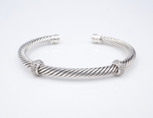 David Yurman Cable Cuff Bracelet Diamond Two Station Sterling 18k 5mm BS2915