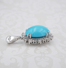 Vintage Persian Turquoise Diamond Halo 18k Gold Pendant 1.4" Natural PG1881