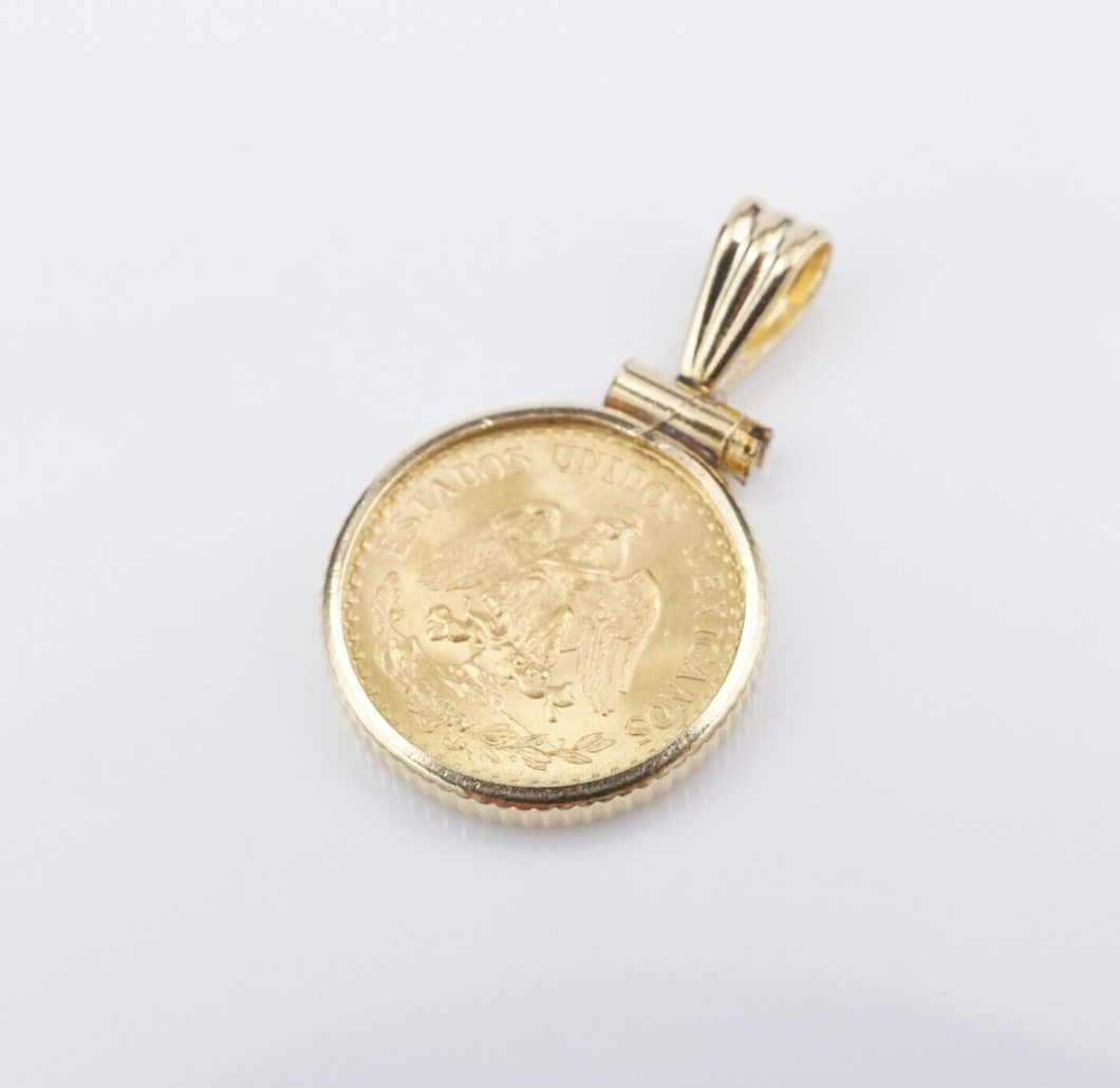 Vintage 1945 2 Pesos Gold Coin 14k Charm Pendant Yellow Gold 0.9