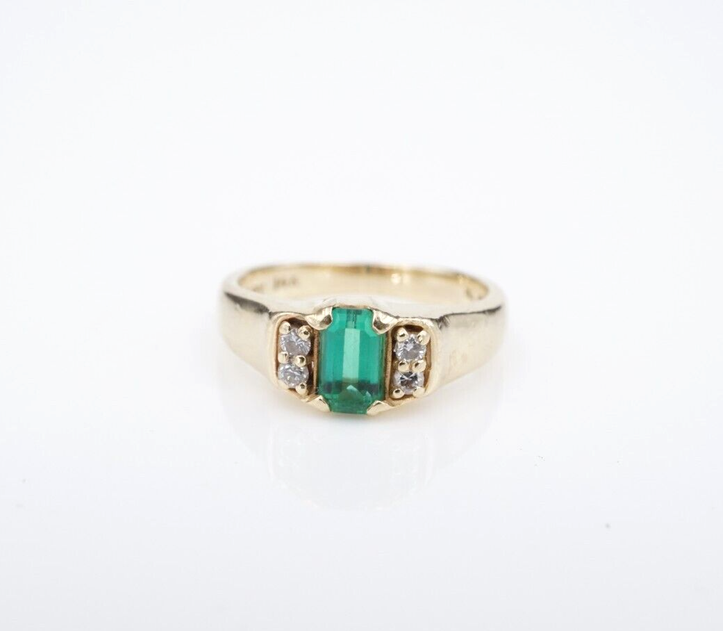 James Avery Barcelona Vasar Lab Created Emerald Diamond Ring 14k Sz 4.5 RG4344