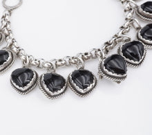 Joan Slifka Sterling Silver Reversible Heart 11 Charm Bracelet 7" Onyx BS2877