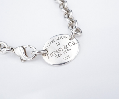 Please Return to Tiffany & Co Oval Tag Necklace Sterling Silver 15.5