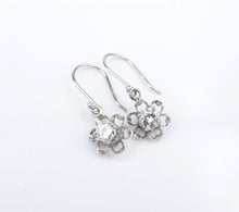 14k White Gold Floral 1/2 ctw Diamond Drop Dangle Hook Earrings 1" Flower EG2316