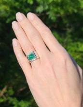 14k White Gold 4ct Diamond Sugarloaf Emerald Wide Band Ring Size 5 RG2536