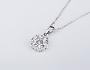 18k White Gold 3/4 ctw Natural Diamond Cluster Pendant Necklace 18" NG1309