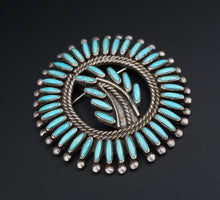 Vintage Zuni Turquoise Brooch Sterling Silver Signed M Beyuka 2.1” OS626