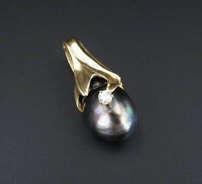 Custom Fairclough 18k Gold Diamond Tahitian Pearl Pendant 1.25