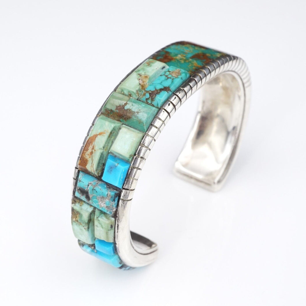 Navajo Sterling Silver Turquoise Bracelet Cobble Inlay Francis Melvin BS2882