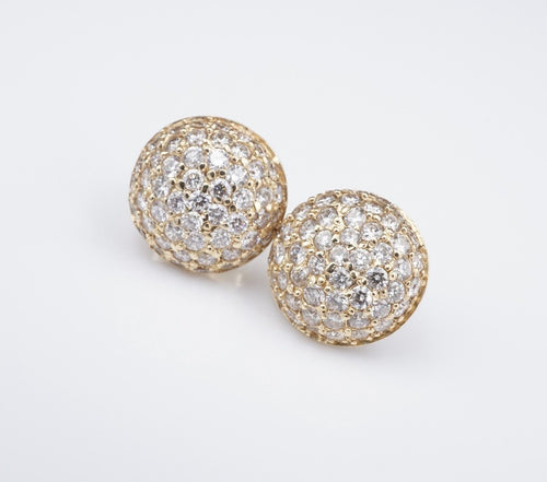 NWT 14k Yellow Gold 2.7ctw Natural Pave Diamond Dome Stud Earrings 13mm CO886