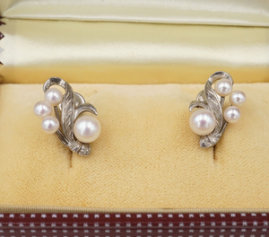 Vintage Mikimoto Pearl Earrings Sterling Silver Cluster Screw Backs Box ES2471