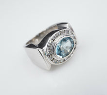 Aquamarine Diamond Wide Band Ring 3 carat 14k White Gold Halo Size 4.5 RG3122