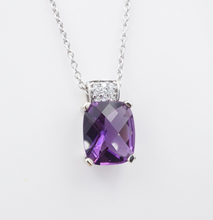 14k Amethyst Diamond Necklace White Gold Pendant Cushion 16" NG1574