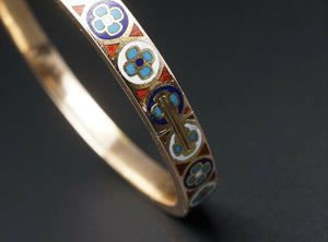 Imperial Russian Enamel Stone Inlay Bangle Bracelet 6.5" Yakov Lyapunov CO790