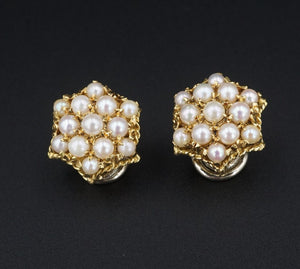 Antique 18k Natural Pearl Earrings Yellow Gold Clip 0.6" Original Box EG2350