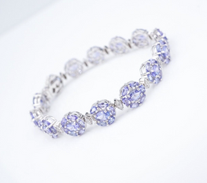 14k White Gold Tanzanite Diamond Bracelet Natural 7" Vintage BG949