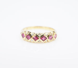 18k Natural Ruby Diamond Stackable Band Ring Yellow Gold Size 7.5 5mm RG4101