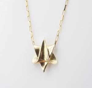 14k Yellow Gold Origami Star of David Pendant Necklace 24" Signed NG1603