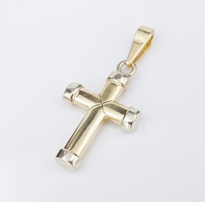 14k Cross Pendant Yellow Gold Puffy 3D Religious 1.5" Vintage Two-Tone PG1870