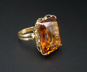 18K Yellow Gold 30ct Burnt Orange Created Sapphire Cocktail Candy Ring RG3040