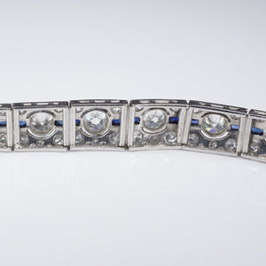 Art Deco Sapphire Diamond Bracelet Platinum Antique 9 carats 7.25" BG875