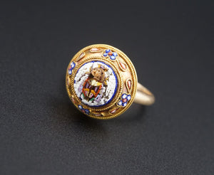 Antique Egyptian Revival Micro Mosaic Ring Scarab 14k 18k Gold Size 6.5 RG3909