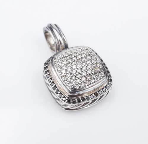 David Yurman Albion Pave Diamond Pendant Enhancer Sterling Silver 14 1.25