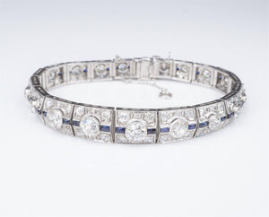 Art Deco Sapphire Diamond Bracelet Platinum Antique 9 carats 7.25" BG875