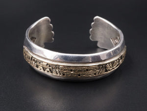 Navajo James Pioche Sterling Silver 14k Gold Pueblo Scene Cuff Bracelet BS1789