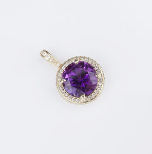 14k Amethyst Diamond Halo Pendant Yellow Gold 2.75ctw 3/4" New PG1578