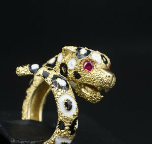 Gioconda Enamel Leopard Ring Cat Bypass 18k Yellow Gold Size 5 RG3319