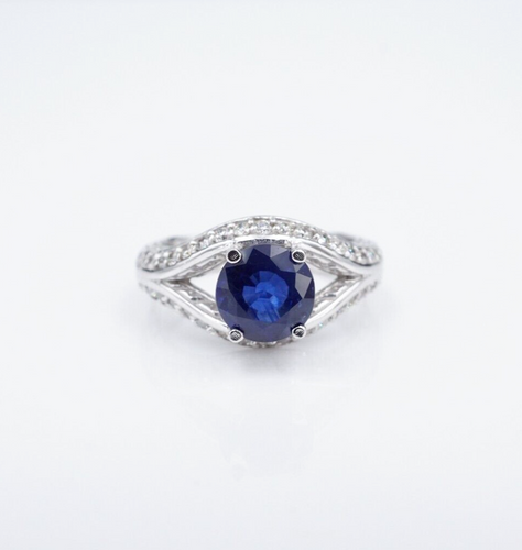 14k Natural Sapphire Diamond Solitaire Ring White Gold Size 6.5 Vintage RG4204