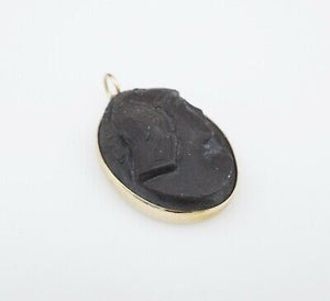 Vtg Wesley Emmons 14k Yellow Gold High Relief Carved Lava Cameo Pendant PG1283
