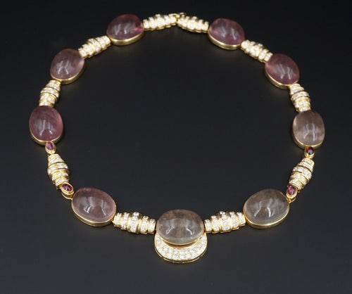 18k Gold 248ct Fluorite Diamond Tourmaline Cleopatra Collar Necklace 16