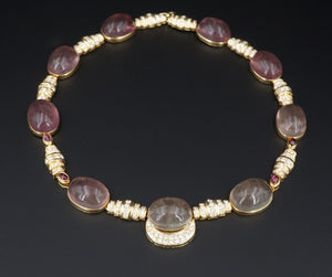 18k Gold 248ct Fluorite Diamond Tourmaline Cleopatra Collar Necklace 16" CO786