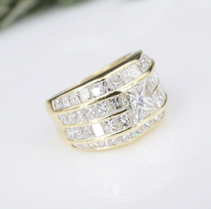 Diamond Wide Band Ring Princess 18k Yellow Gold 6 carats Size 7 CO1104