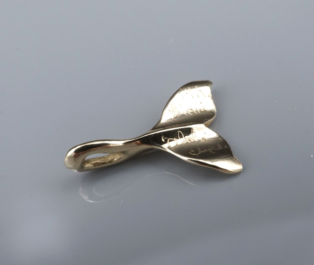 14k Yellow Gold Whale Tail Hand Signed Maui Aloha 0.7