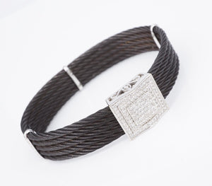 Charriol 18k Gold Celtic Noir Diamond Bracelet 6.5" Black Cable 15mm 5 Row BG878