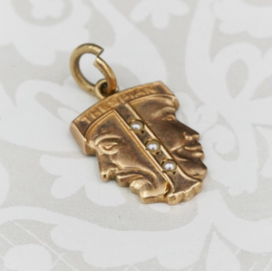 Vintage 10k Greek Muse Charm Thespian Drama Mask Comedy Tragedy Rose Gold PG1680