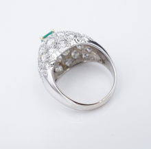 18k Pave Diamond Emerald Dome Ring Platinum 4ctw Sz 7 French Statement RG4192