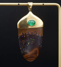 18k Koroit Opal Pendant Sapphire Emerald Cabochon Yellow Gold 2.5" PG1871