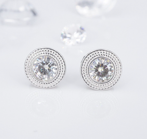 14k White Gold Stud Earrings Round Moissanite Solitaire EG2447