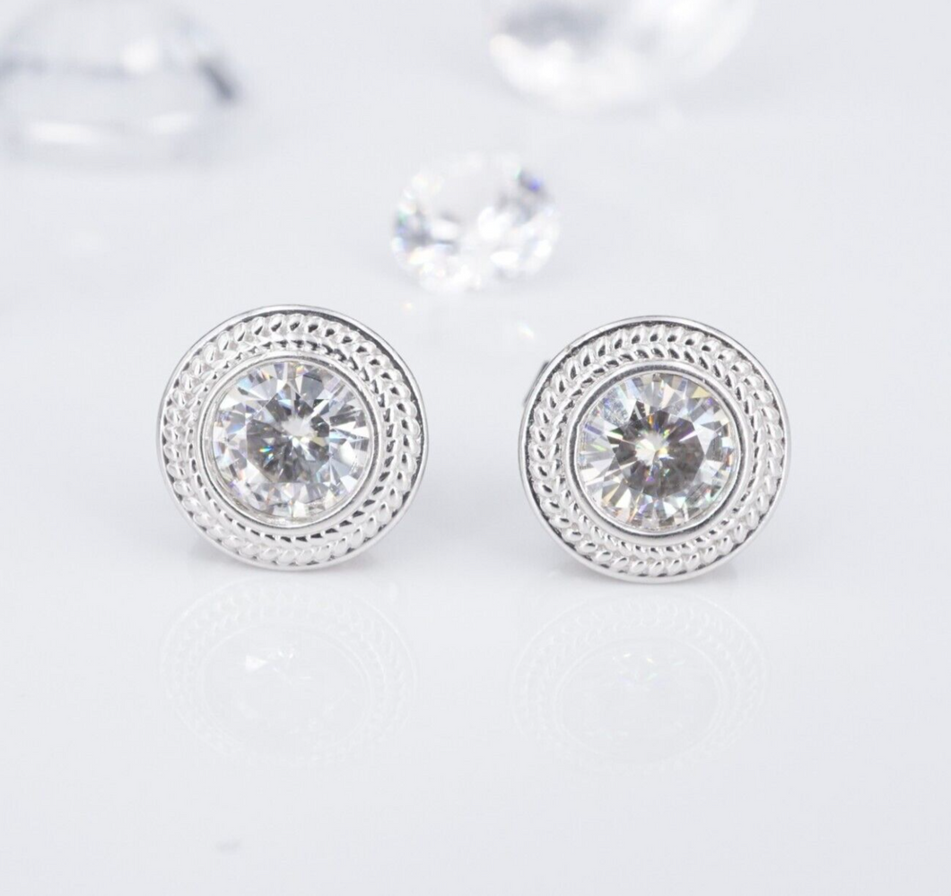 14k White Gold Stud Earrings Round Moissanite Solitaire EG2447