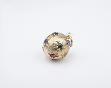 Antique 14k Yellow Gold Starburst Ball Charm Pendant Mixed Gem 10mm CHS1852