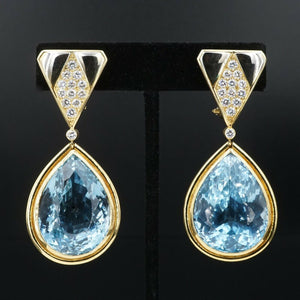 Signed Antoniazzi Chiappe 18k Gold 135ct Blue Topaz Diamond Earrings 2.25 EG1825