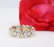 Platinum 18k Tiffany Schlumberger 16-Stone Diamond Band X Ring Size 5.5 RG4142