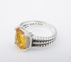 David Yurman Petite Wheaton Ring Diamond Citrine Sterling Silver 10mm 6 RS3514