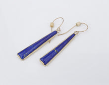 14k Yellow Gold Blue Lapis Lazuli Dangle Earrings Long 2" Signed LH EG2201