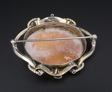 Unique Sterling Silver Carved Shell House Scene Cameo Pendant Brooch 2" OS631